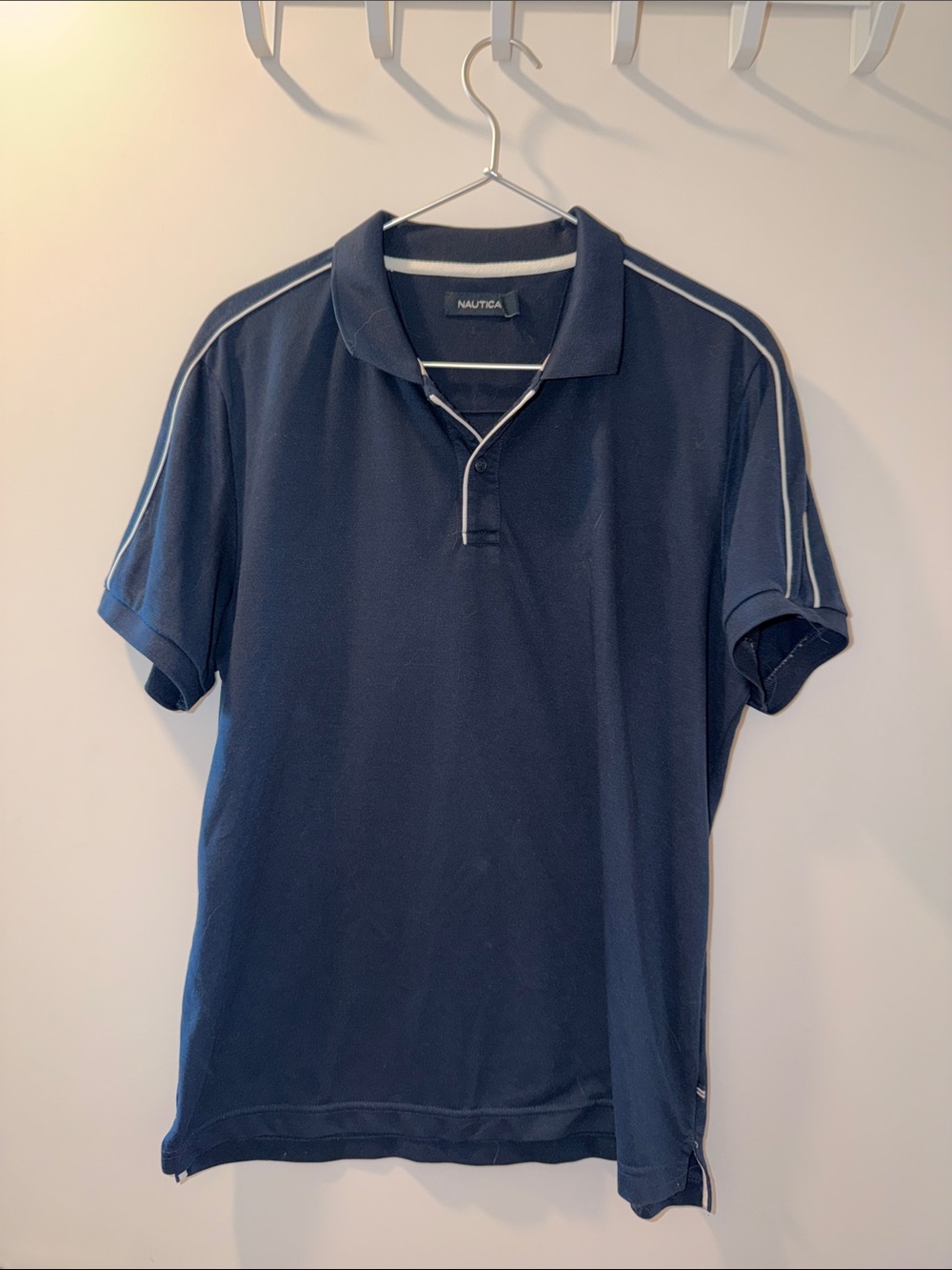 Nautica Men's Dark Blue Polo with Contrast Cream Piping